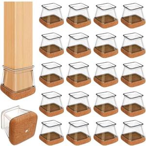 20 Pcs Chair Leg Floor Protectors for Hardwood Floors, Clear Rubber Furniture Sliders with Felt, Silicone Furniture Leg Caps Covers (Fit Square Diameter:0.81" to 1")