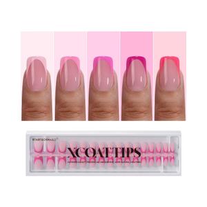 BTArtboxnails French Tip Press On Nails - Pink Short Square Press On Nails, Soft Gel Nail Tips, 160Pcs Soak Off Acrylic Fake Nail Extension in 16 Sizes