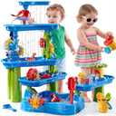 3-Tier 4 Areas Water Table for Kids 3-5, Summer Outdoor Beach Sensory Activity Playset Kids Sand and Water Table Toys, Birthday Gifts for Boys and Girls 3 4 5 6 7 8