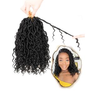 Goddess Faux Locs Crochet Hair for Black Women-10 Inch 8 Packs Natural Black,Soft River Locs,Curly Faux Locs With Bohemian Curly Branch,Pre Looped Synthetic Braiding Hair Extensions(10"-8P,1B)