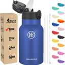 Han's Bottle Kids Water Bottle with Straw Lid - Insulated Stainless Steel Reusable Tumbler for Girls,Boys,Thermo Mug,12oz,Navy Blue