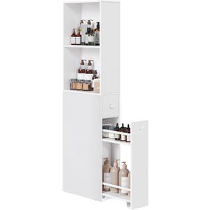 VASAGLE Slim Bathroom Storage Cabinet, Narrow Freestanding Bathroom Cabinet with Storage Drawers and Adjustable Shelf, for Small Spaces, Modern Style, White UBBK567T14