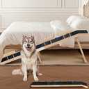 Easyego Foldable Dog Ramp for Bed and Couch, 74" Wood Pet Ramp with Side Rails and High Traction Carpet, 22 Gentle Long Slope, Top Landing Platform, Supports up to 200 LBS for Senior Dogs - Natural