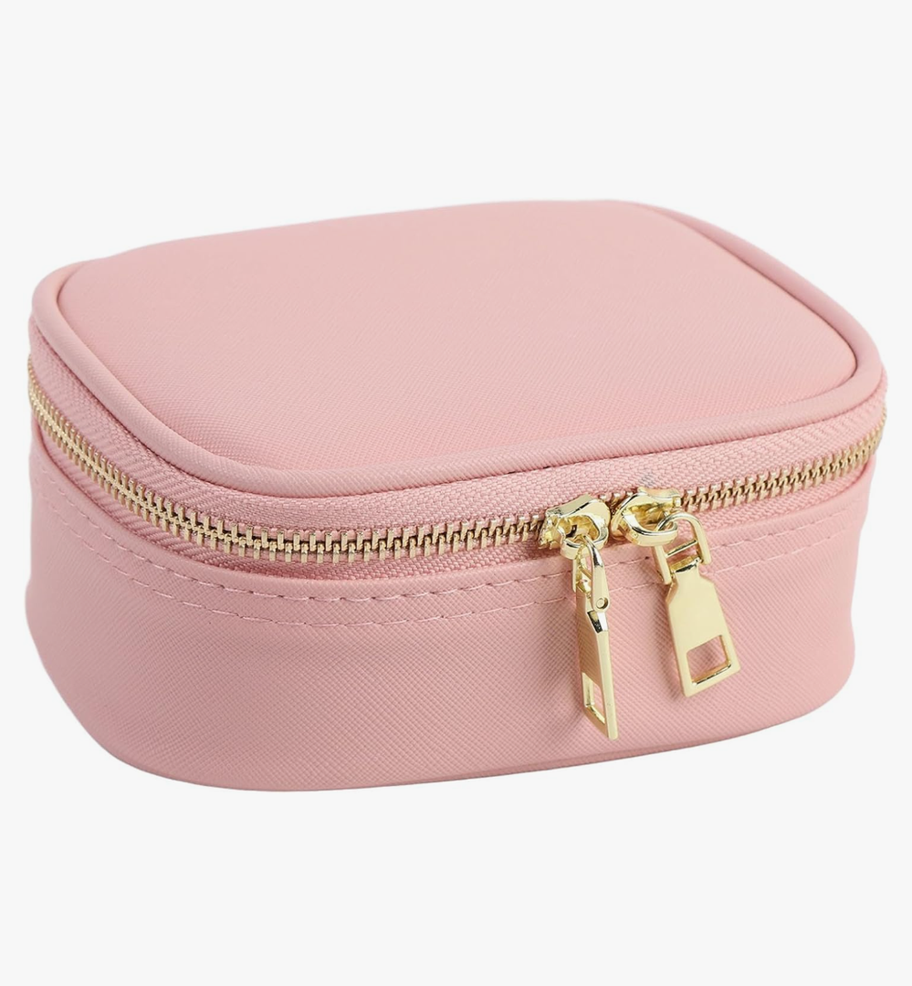 Fockety Makeup Bag with LED Mirror, 3 Color Temperature Dimmable USB Rechargeable Makeup Train Case Double End Zipper PU Leather Travel Makeup Case for Lipstick, Toiletries