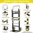 3-in-1 Folding Hand Trucks, 600Lbs Convertible Hand Truck Dolly, Heavy Duty Convertible Dolly with Retractable Handle and 4 Rubber Wheels, Collapsible Cart for Moving Office/Home/Warehous(Yellow)
