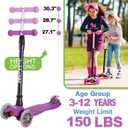 Scooters for Kids 3 Wheel Kick Scooter for Toddlers Girls & Boys, 4 Adjustable Height, Lean to Steer, Extra-Wide Deck, Light Up Wheels for Children from 3 to 14 Years Old