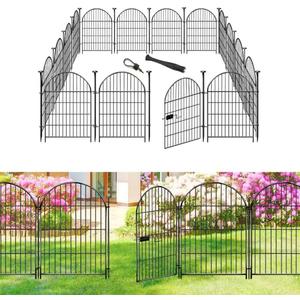 ADAVIN Garden Fence Animal Barrier with Gate 40 in(H)×26.2 Ft(L) 12 Panels,Rustproof Metal Wire Tall Fencing Border for Dogs Rabbits,Outdoor no dig pet Fences,Black Flower Edging for Yard,Arched