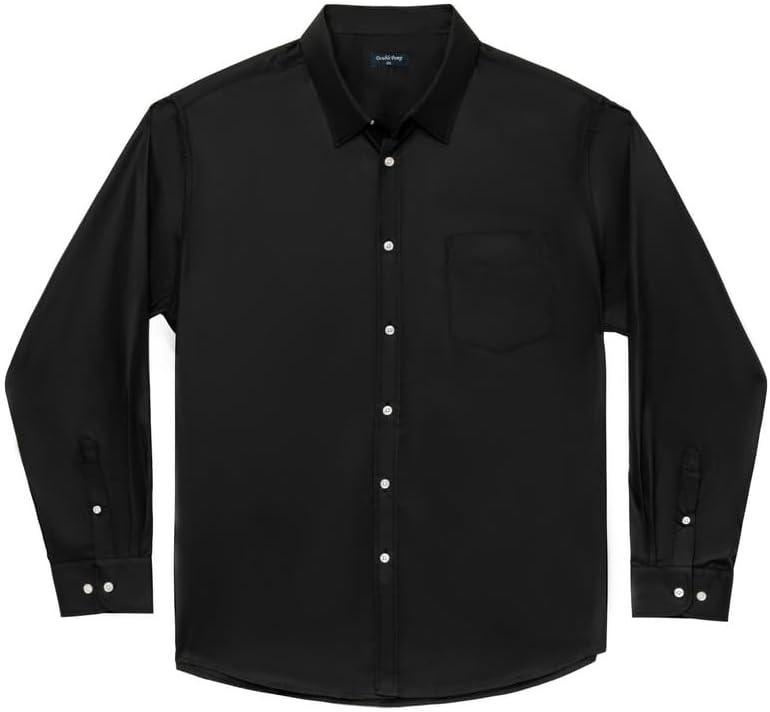 Double Pump Big and Tall Dress Shirts for Men Long Sleeve Business Casual Solid Button Down Shirts from (Black, XXXL)