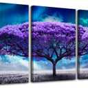 Lapremoly Canvas Wall Art For Living Room Boho Decor Bedroom Farmhouse Pictures Aurora Purple Tree Scenery Paintings Office Prints Modern Dormitory Home Decorations 16'' X 24'' 3 Piece