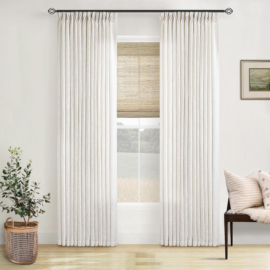 Natural Pinch Pleated Linen Curtains 78 Inches Long 2 Panels for Living Room Bedroom Memory Training Shaped Semi Sheer Pleat Drapes with Hooks Rings Light Filtering Window Curtain 40x78