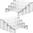 2 Set Large Acrylic Display Risers,8 Pcs Clear Perfume Stand Organizer,Desktop Display Shelves Collect Pop Figures Toys Cupcake Dessert for Decor,Food Display Shelves for Party