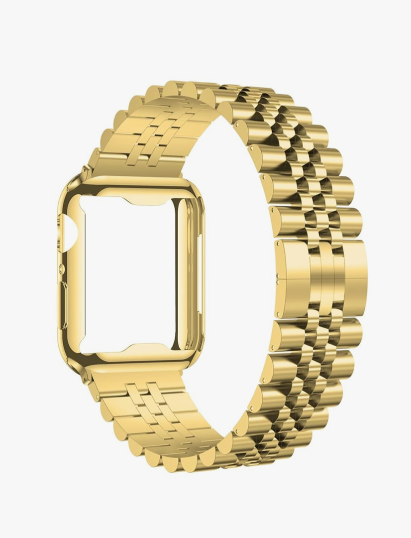 baozai Compatible Apple Watch Bands 46mm 45mm 44mm 42mm 41mm 40mm 38mm, Stainless Steel Band with Screen Protector Case for Apple Watch Series 11/10/9/8/7/6/5/4/3/2/1/SE3