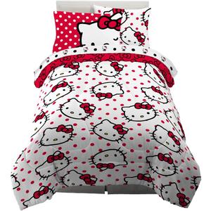 Franco Collectibles Hello Kitty Polka Dot Bedding 5 Piece Super Soft Comforter and Sheet Set with Sham, Twin, (Official Licensed Product)