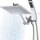G-Promise All Metal 8 Inch Dual Square Shower Head with Handheld Spray Combo, Rain Shower Head, Adjustable Extension Arm, Smooth 3-Way Diverter, 71 Inch Extra Long Hose - A Bathroom Upgrade (Chrome) (8 Inches, Polished Chrome)