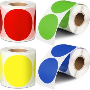 Marspark 1000 Pieces 2 Inch Color Coding Label Sticker 4 Assorted Colors Adhesive Circle Dot Stickers Solid Round Stickers for Inventory Organize, File Classification