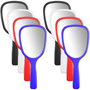 Jetec 8 Pieces Small Handheld Hand Mirrors 1X Compact Travel Makeup Mirror 3.15 x 7.09 in Mini Handheld Cosmetic Kid Mirror for Girl DIY Crafts Classroom Party Favors (Blue,Black,Red,White)