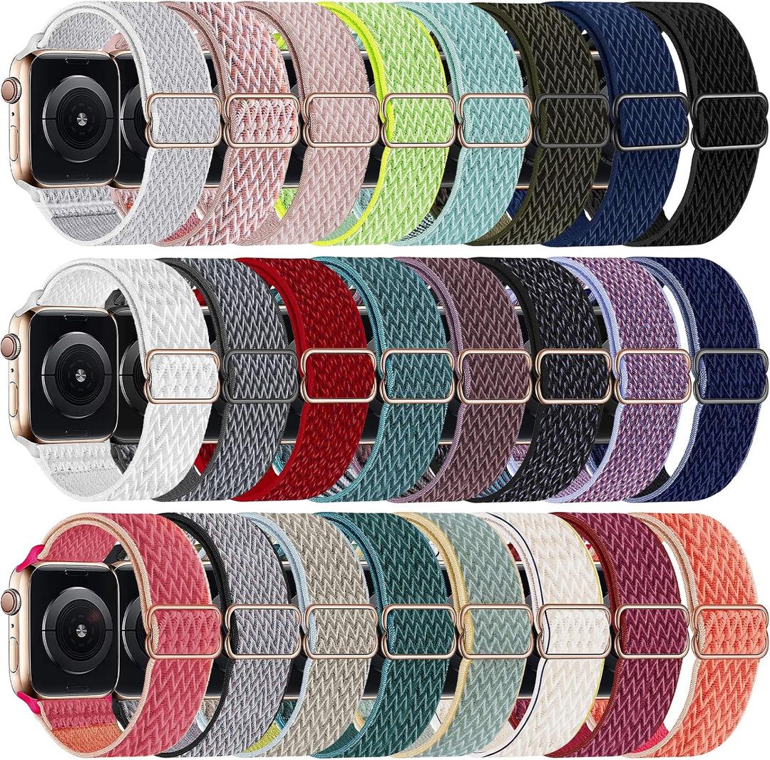 DMIGADIGLO 24 Pack Stretchy Nylon Band Compatible with Apple Watch Band 38mm 40mm 41mm 42mm 44mm 45mm 46mm 49mm Women Men, Adjustable Sport Elastic Replacement Strap for iWatch Series 10 9 8 7 6 5 4 3 2 1 SE Ultra