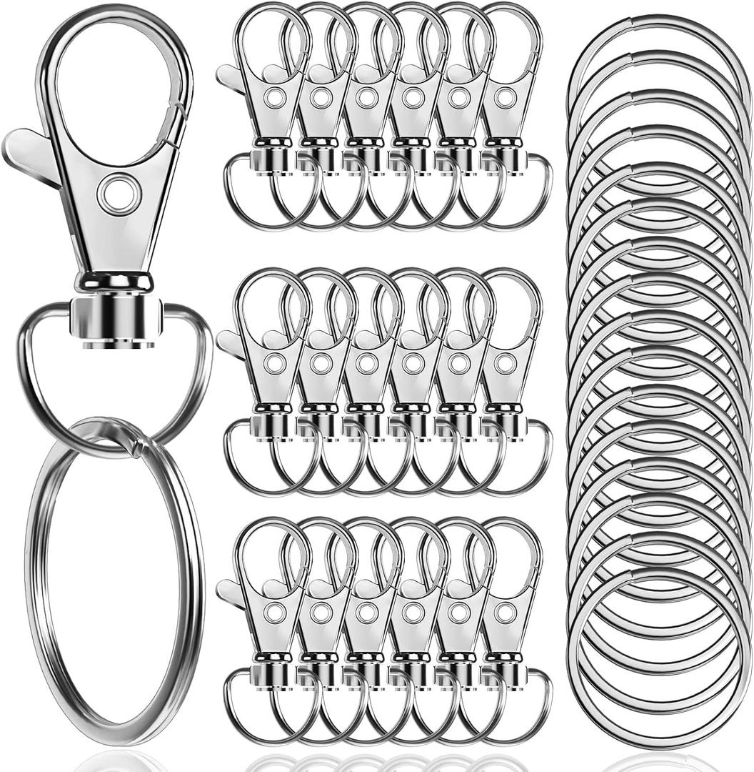 100PCS Premium Swivel Snap Hooks with Key Rings,Metal Lanyard Keychain Hooks Lobster Clasps for Key Jewelry DIY Crafts 1.25inches/32mm(50 Pcs Lanyard Snap Hooks+50 Pcs Key Rings)