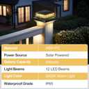 Solar Post Cap Light 6 Packs, Waterproof Fence Post Solar Lights, 4x4 IP65 Black Outdoor Light for Deck Garden & Patio Lights for 3.5x3.5,4x4,5x5 Wood & Vinyl Posts Warm White Lighting
