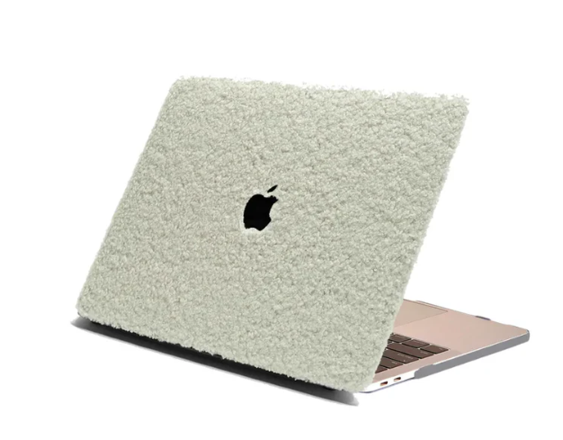 MacBook Case in Beige Teddy Fleece, Compatible with MacBook 12 inch Case, White