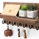 Rebee Vision Key Holder for Wall - Farmhouse Rustic Mail Organizer Floating Shelf for Home Kitchen Entryway Decor with 7 Sturdy Key Hooks (Retro Brown) (15-inch)