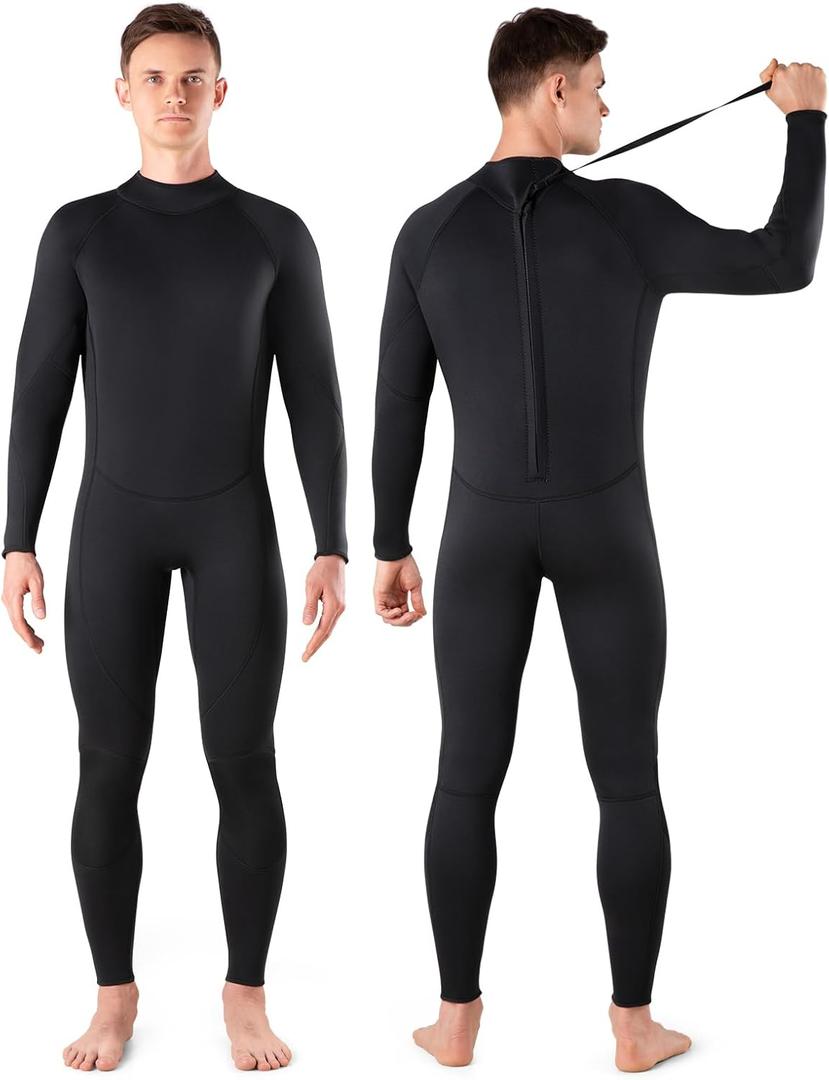Niksa Men Wetsuit 3/2mm, SBR Neoprene Full Wet Suit YKK Back Zip for Surfing Swimming Diving Water Sports (X-Large, Black)