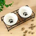 Navaris Ceramic Pet Bowl Set - Food Water Bowls for Cats, Small Dogs and Puppies with Non-Slip Retro Metal Stand - Set of Bowls, 10.8 oz Each