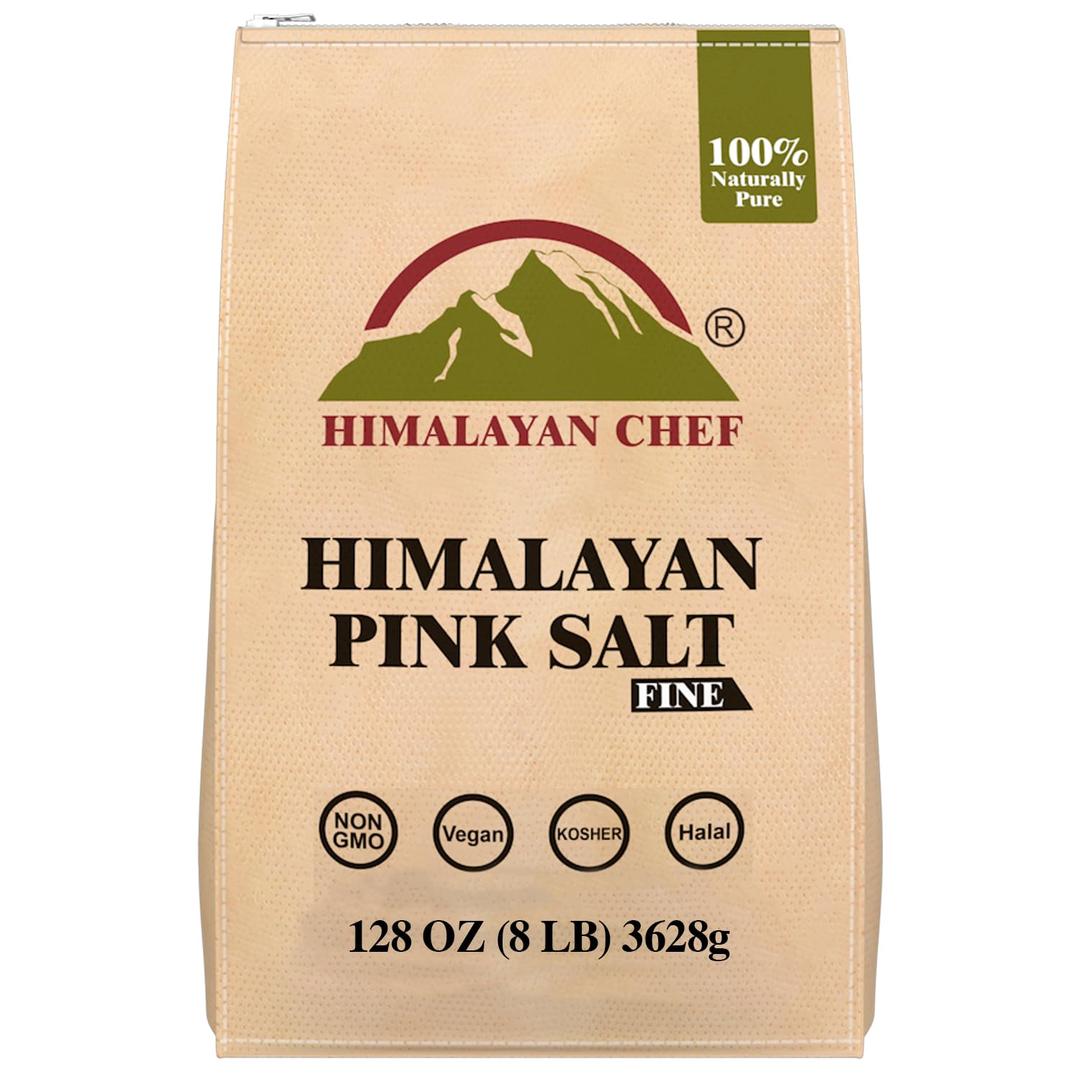 Himalayan Chef Pink Himalayan Salt Extra Fine Grain, 8 lbs Bag - Pure, Natural, Kosher, Non-GMO, Mineral-Rich, for Cooking, Seasoning, Baking, Table Use (EXP 08/26/26)