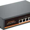 2.5G Unmanaged PoE Switch with 4 x 2.5G Base-T Ports and 2 x 10G SFP+ Uplink Ports, 75W 802.3af/at, 100/1000/2500Mbps Compatible, Fanless Metal, Plug and Play, 2.5Gb Power Over Ethernet Switch