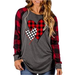 Buffalo Plaid T-Shirt for Women Faith Leopard Heart Long Sleeve Casual Tee Love garphic Funny Print Tops (Gray, L)