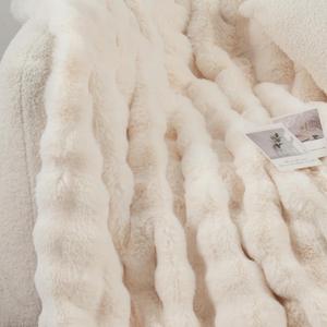 Faux Fur Throw Blanket, Ultra Soft Fuzzy Blanket for Couch or Bed, 60 x 80 Inches Luxury Fluffy Blanket, Oeko-TEX Certified, Bubble Texture, Cozy & Machine Washable (Coconut Cream)