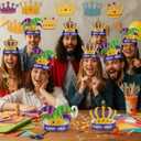 Soulchen 48 Sets Mardi Gras Crowns Jester Hat Craft Kit with Pompoms Diamond Stickers Mardi Gras DIY Paper Hat Crown Headpiece for Carnival Craft Favors Supplies Decoration