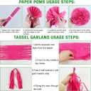 Pink and Green Party Decorations Happy Birthday Backdrop 44Pcs Kit Pink Green Balloons Paper Pom Poms Fringe Curtain Tassel Garland Girls Halloween Birthday Party Favors