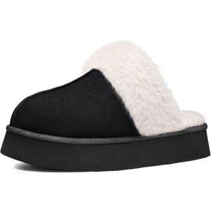 Litfun Women's Fuzzy Memory Foam Slippers Fluffy Winter House Shoes Indoor and Outdoor (Black, 8-8.5)