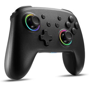 BINBOKPLAY Switch Controller, Switch Controller Compatible with Switch/Switch Lite, Wireless Gamepad with 7 LED Colors/Motion Control/Dual Vibration/Turbo (Black)