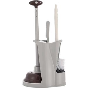 Cq acrylic Toilet Brush and Plunger Set,Toilet Plunger and Brush Combo Bathroom Deeply Cleaning Tools,Bathroom Toilet Bowl Brush with Holder(Grey 1 Set) (Gray)
