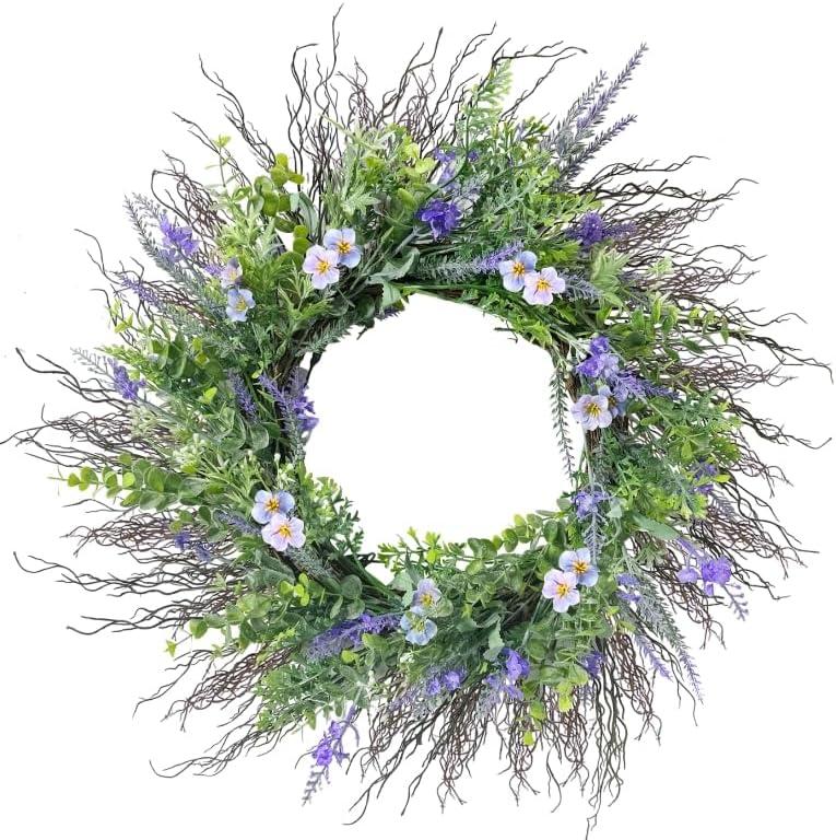 Beinhome Lavender Wreath for Front Door, fo Mom, Hand-Made Spring Wreath for Outdoor, Home, Porch, Wall or Window,  Purple Lavender Wreath