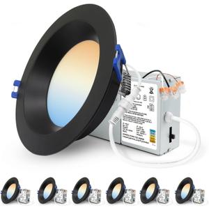 Adetu 4 Inch Anti-Glare LED Downlight,Dimmable Ceiling Light with 5CCT Reset,Selectable from 2700K to 5000K - 12W 1080LM, ETL Certified (Black, 6 Pack Round)