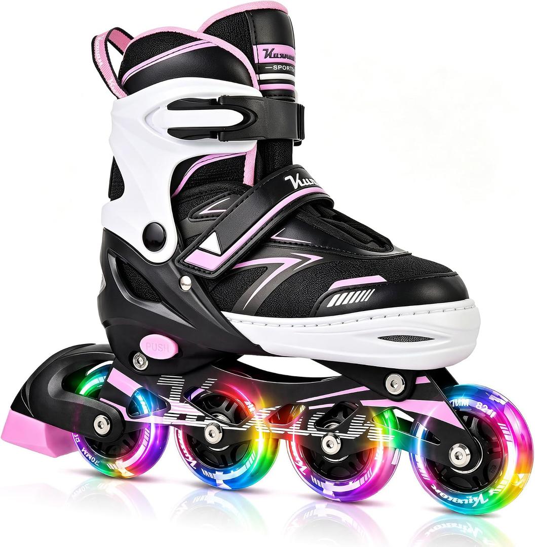 Kuxuan Adjustable Illuminating Roller Blades for Girls Boys Kids Ages 4-8 8-12 Outdoor Beginner Inline Skates with Full Light-Up Wheels for Women Men Adults Beginners, XLarge - Adult (W8-10/M7-9)