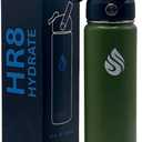 HR8 Stainless Steel Insulated Water Bottle with Straw Lid, Wide Mouth Stainless Steel Metal Water Bottle 24H Cold, 12H Hot, Leakproof, BPA-Free (Army Green, 22 Ounces - 650ml)