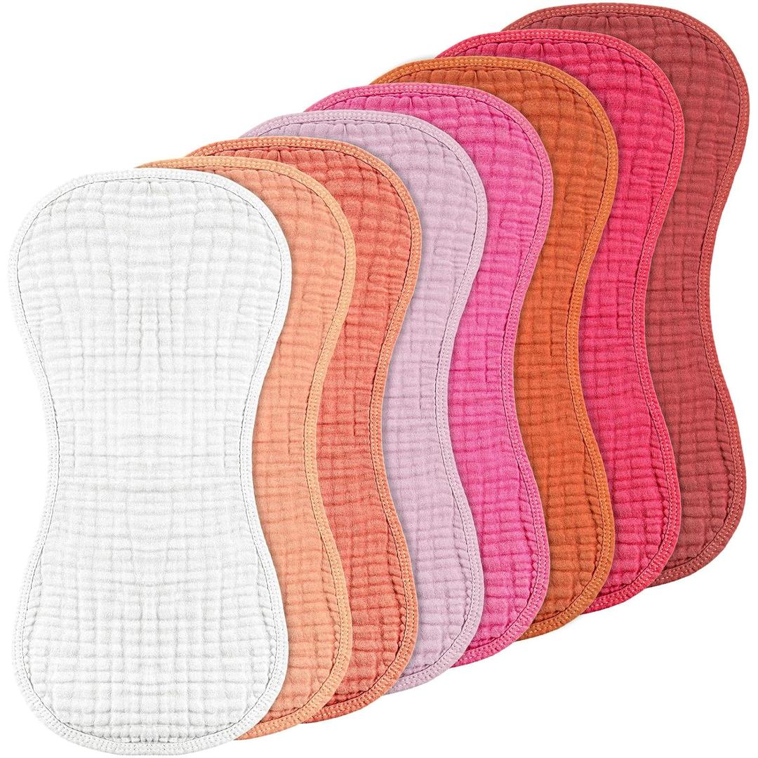 Frienda 8 Pieces Muslin Burp Cloths for Baby Cotton Burp Cloth 10 x 20 Inches Multi Colors Muslin Washcloths Diapers 4 Absorbent Layers Newborn Face Towels for Baby Boy Girl Unisex (Sweet Color)