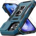 DEERLAMN Case for iPhone 17 6.3-Inch with Slide Camera Cover + Screen Protector (2 Packs), Rotated Ring Kickstand Military Grade Shockproof Protective Cover-Light Blue