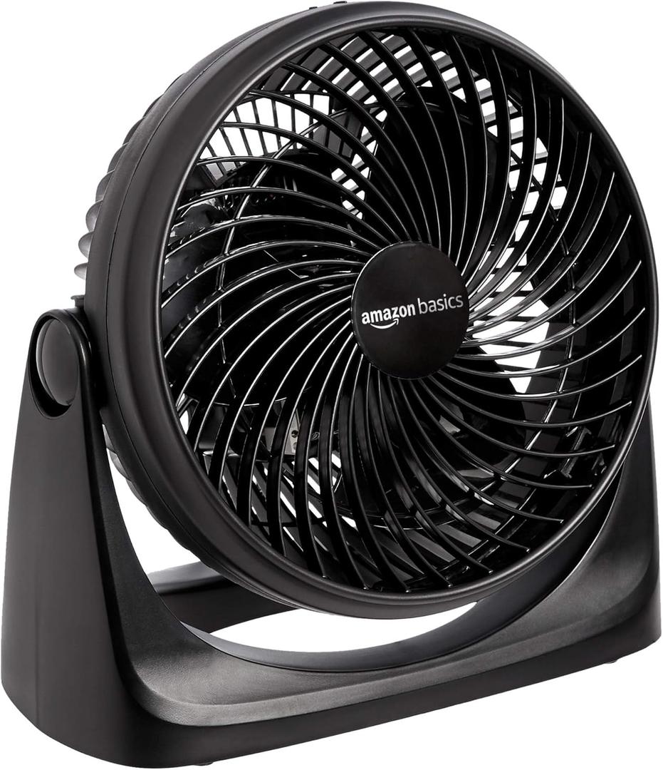 Amazon Basics Air Circulator Desk Fan for Bedroom, Home and Office, 90-Degree Tilt Head, 3 Speed Settings, Cooling, 35 Watts, Black, 11.1"W x 6.3"D x 10.9"H
