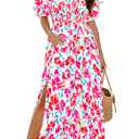Women's Plus Size Summer Dress 2025 Maxi Off Shoulder Casual Floral Red Boho Smocked Long Flowy Dresses with Pockets, Size 16W