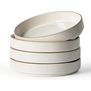 Famiware Star 8.25" Pasta Bowls, Large Dinner Bowls Set of 4, Salad Bowl Plates, Shallow Bowls for Eating, White