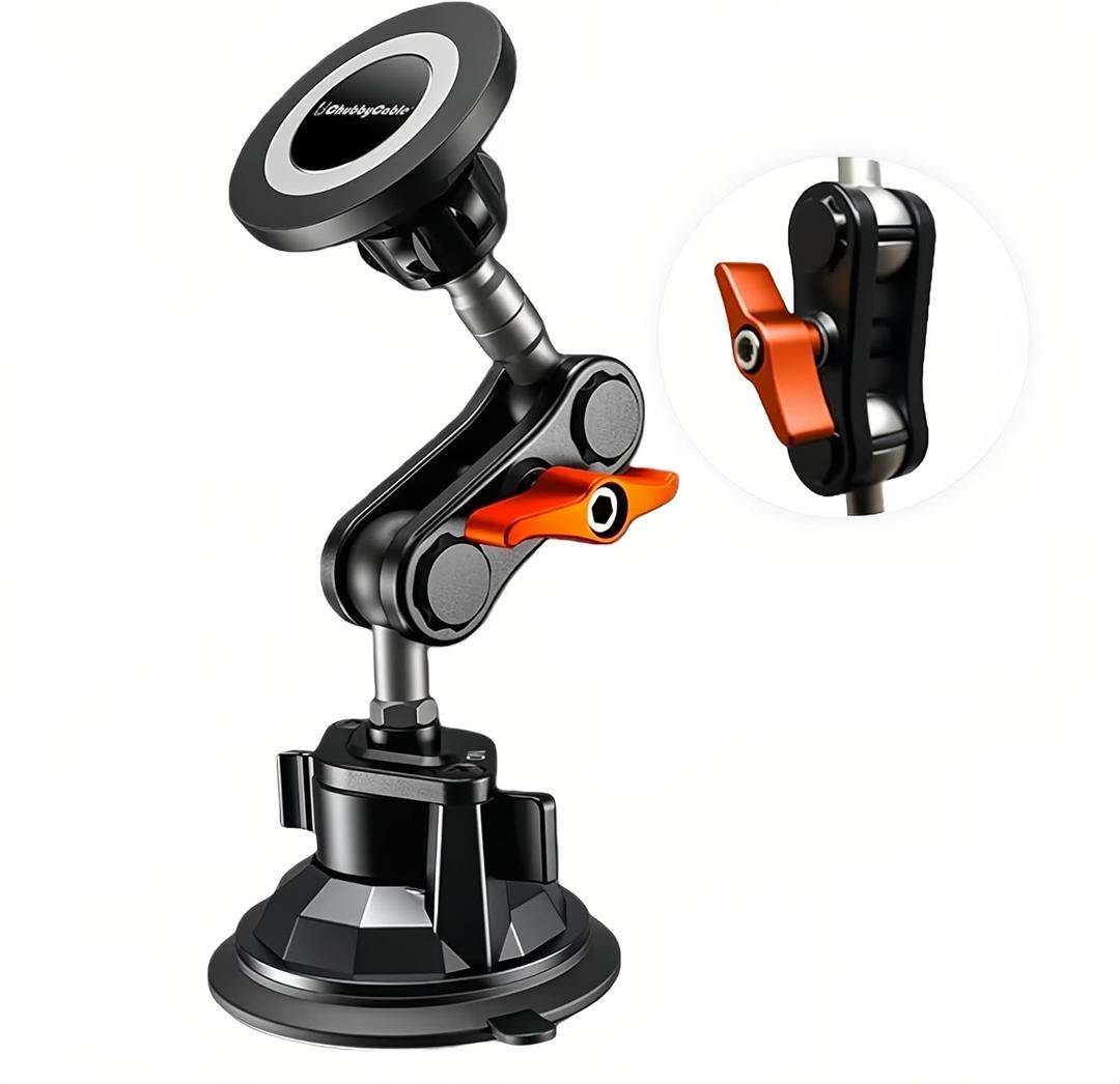 chubbycable ChubbyGrip Pro Dash Mount Vacuum Magnetic Phone Holders for Your Car 360 Rotation Suction Cup Phone Mount for Windshield, Magnetic, Orange