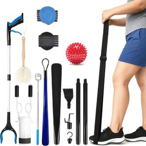 10 Piece Hip Kit for Seniors  Recovery Kit with Reacher Grabber, Sock Helper, Dressing Stick, Shoehorn, Loofah, Back Scratcher, Leg Lifter and Massage Ball  Ideal for Hip or Knee Surgery Recovery