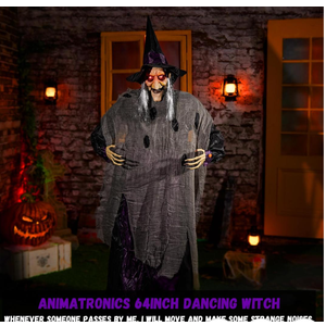 ELAMAS Animatronics 64 inch Dancing Witch Halloween Decorations - Sound Activated with Creepy Sound, Spooky Move, Light Up Eyes, Haunted House Scary Decor Horror Prop for Indoor, Outdoor, Yard Lawn