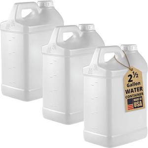 kitchentoolz 3-Pack 2.5 Gallon Water Container Jugs HDPE Carboy with Screw Caps & Top Handles Heavy-Duty Water Storage Made in USA