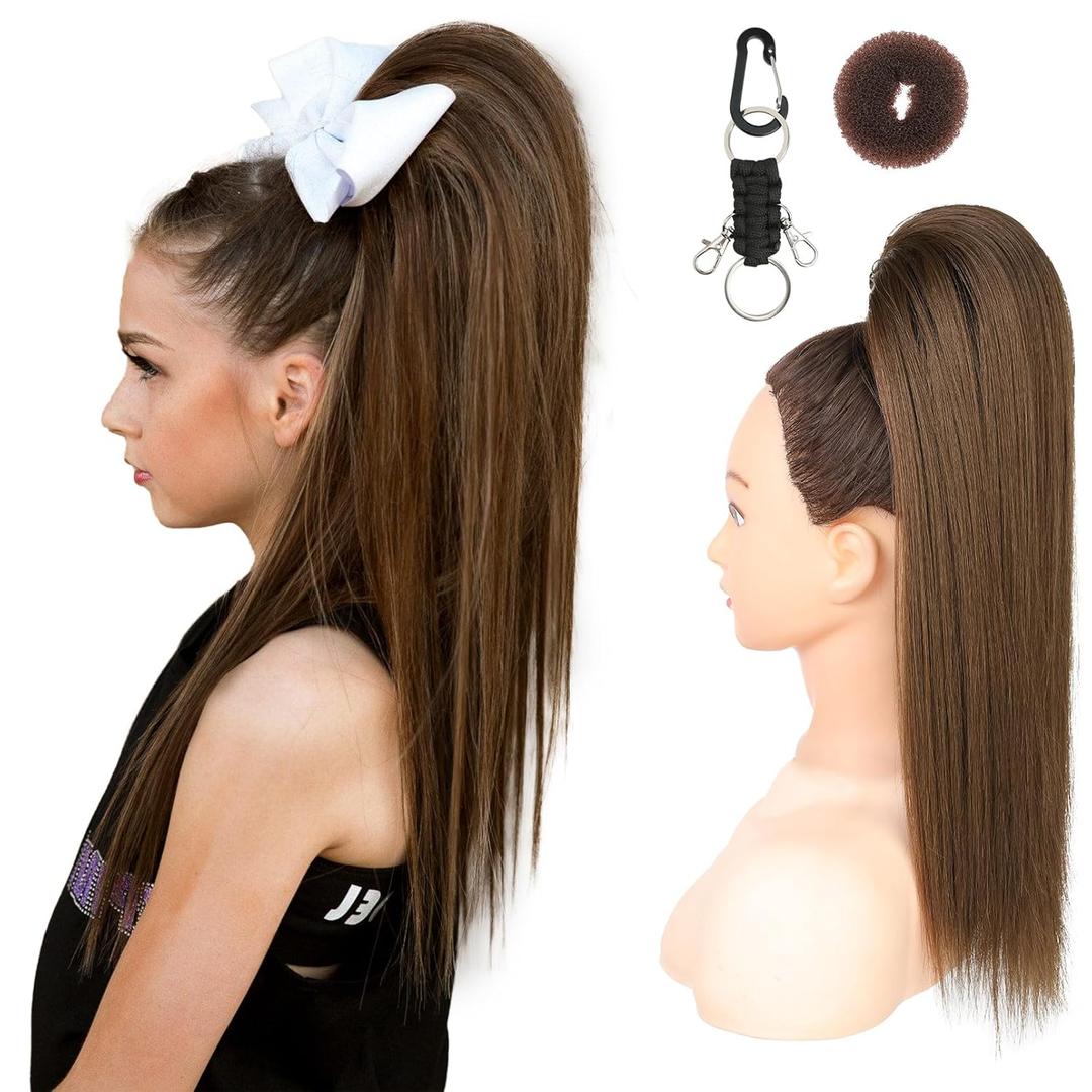 SEIKEA Ponytail Extension Cheer Ponytail Hair Piece, 16" Cheerleader Straight Ponytail Hairpiece Mocha Melt for Cheerleader Competition, Dance